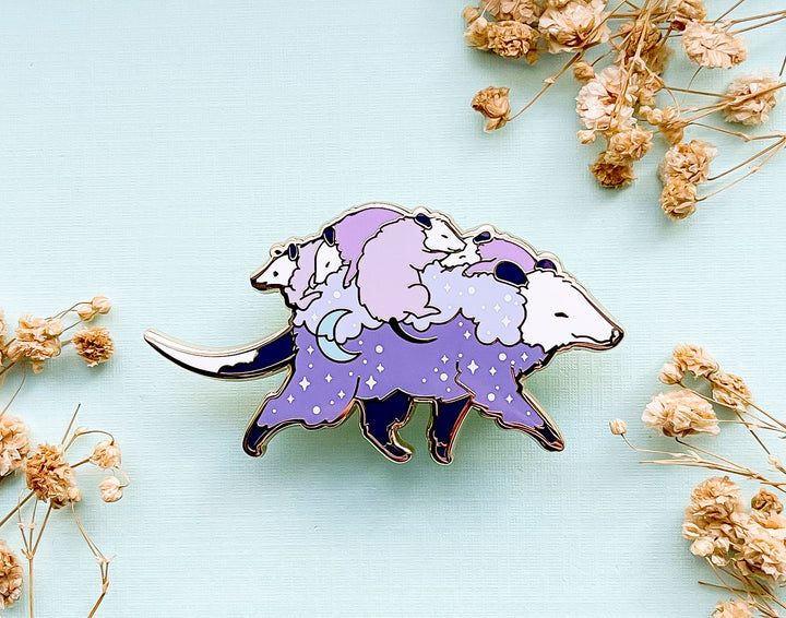 Possum Mom Bus and Babies Enamel Pin