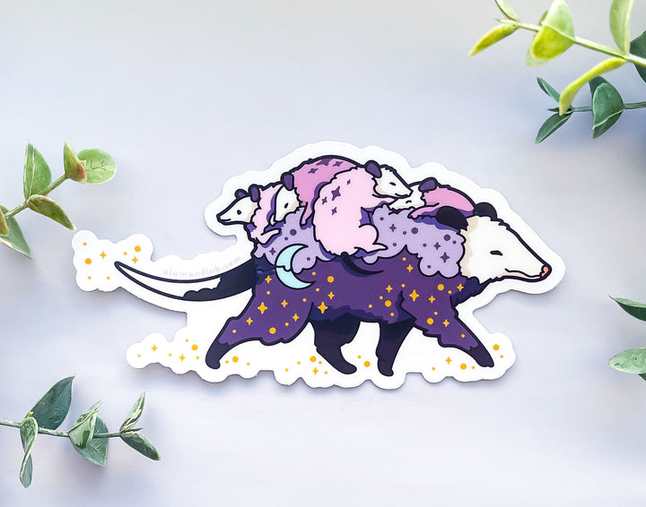 Possum Mom Bus and Babies Clear Vinyl Sticker