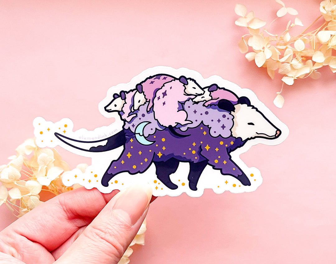 Possum Mom Bus and Babies Clear Vinyl Sticker