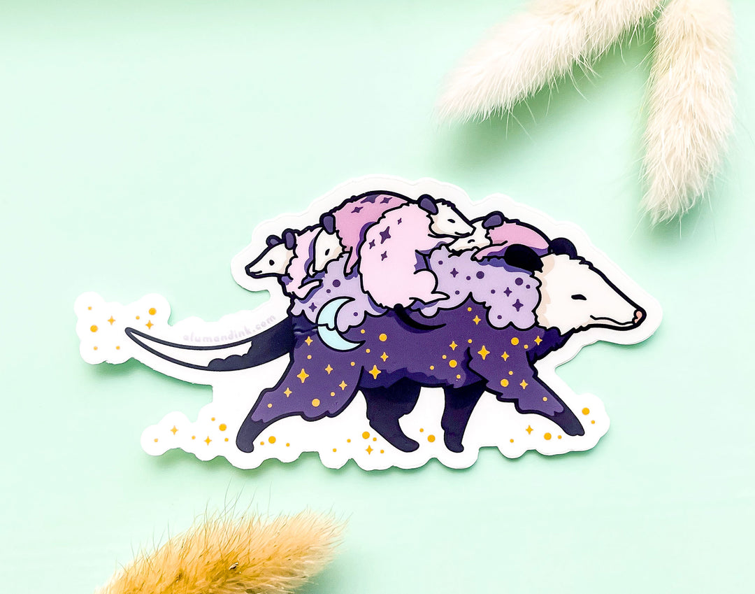 Possum Mom Bus and Babies Clear Vinyl Sticker