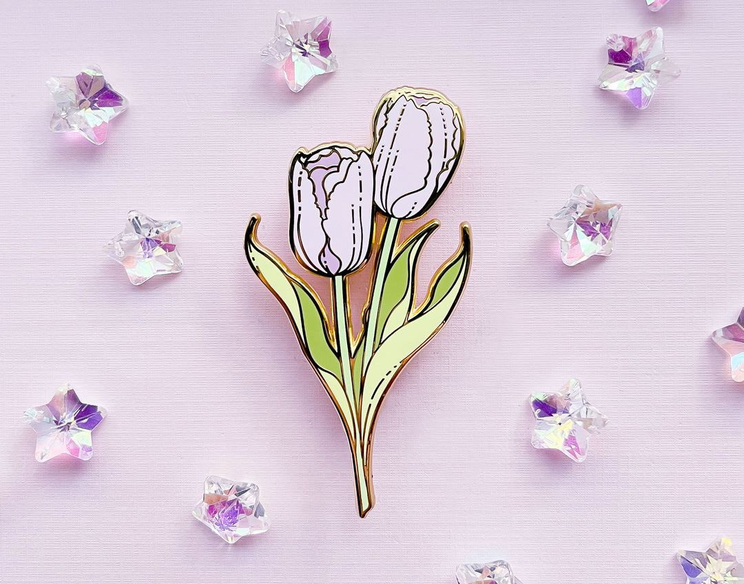 Purple Garden Tulips (Tulipa gesneriana) Enamel Pin
