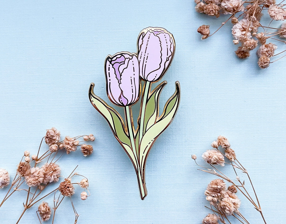 Purple Garden Tulips (Tulipa gesneriana) Enamel Pin