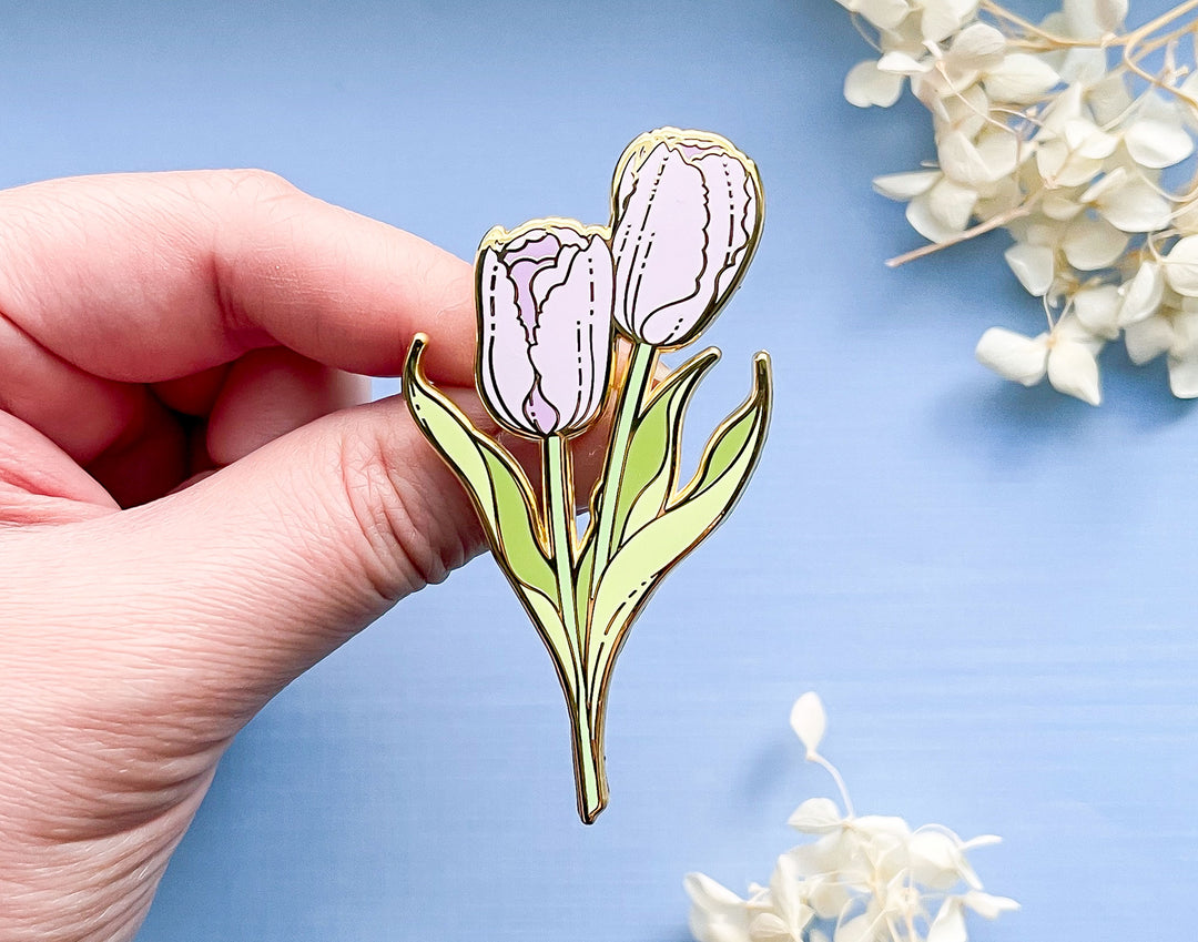 Purple Garden Tulips (Tulipa gesneriana) Enamel Pin