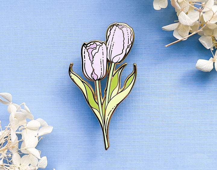 Purple Garden Tulips (Tulipa gesneriana) Enamel Pin