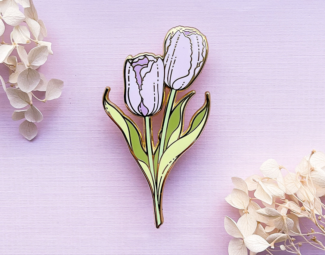 Purple Garden Tulips (Tulipa gesneriana) Enamel Pin