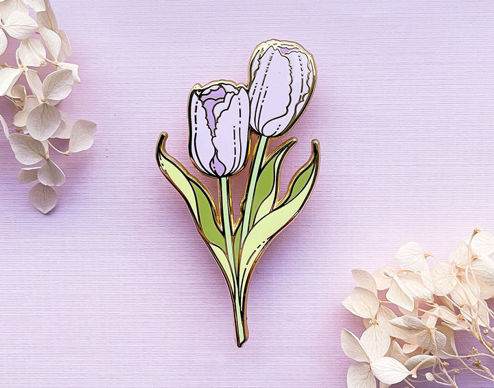 Purple Garden Tulips (Tulipa gesneriana) Enamel Pin