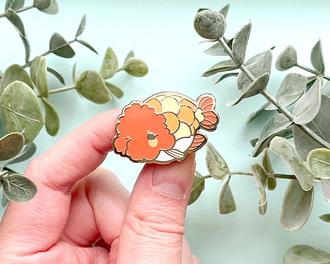 Ranchu Goldfish Enamel Pin – Alum and Ink