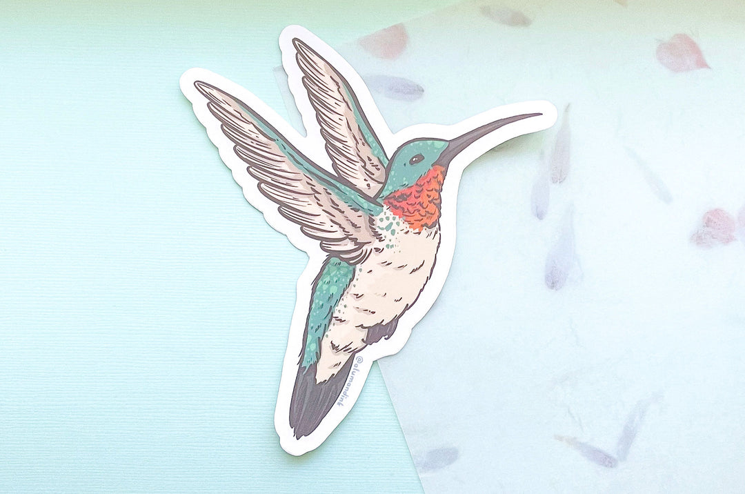 Ruby-Throated Hummingbird Clear Vinyl Sticker