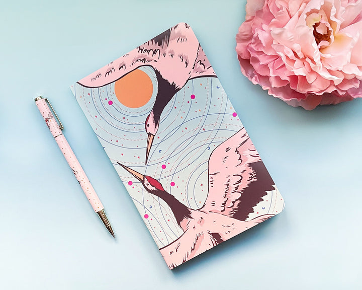Red Crowned Cranes Dotted Grid Notebook