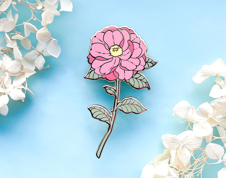 Red Pink Camellia (Camellia japonica) Enamel Pin