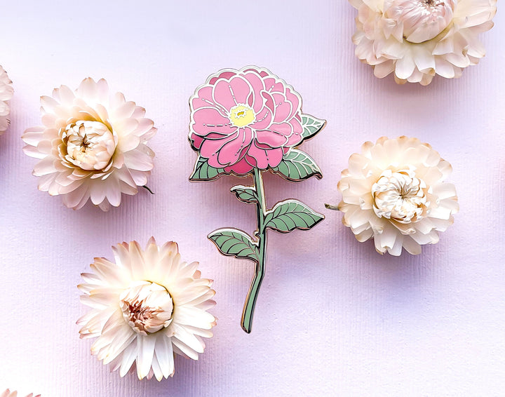 Red Pink Camellia (Camellia japonica) Enamel Pin