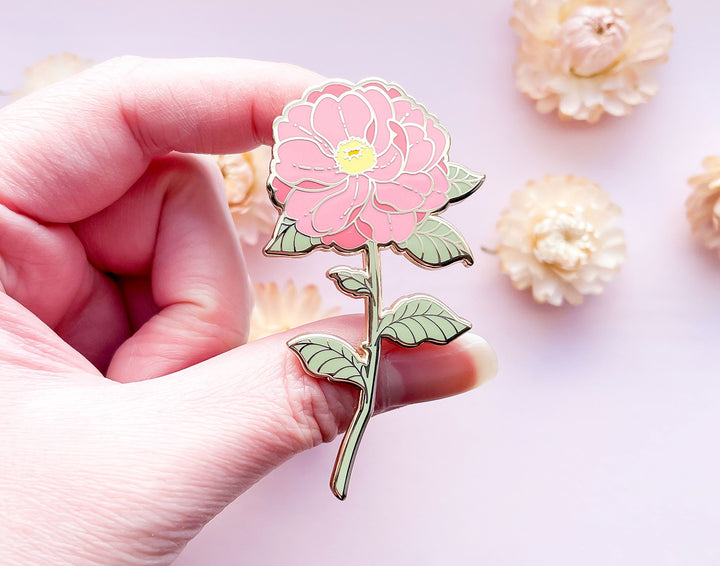 Red Pink Camellia (Camellia japonica) Enamel Pin