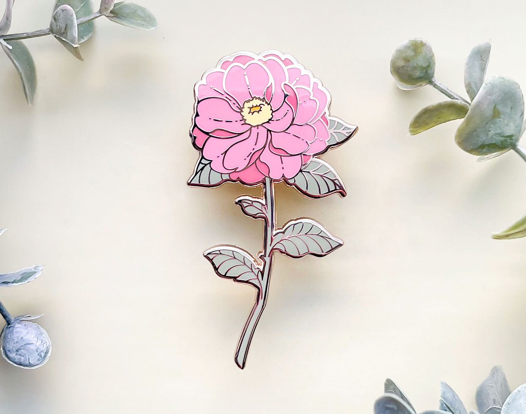 Red Pink Camellia (Camellia japonica) Enamel Pin