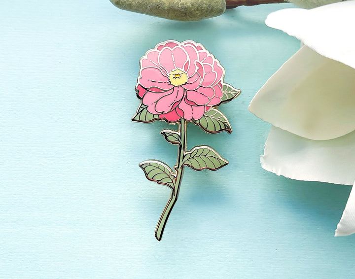 Red Pink Camellia (Camellia japonica) Enamel Pin
