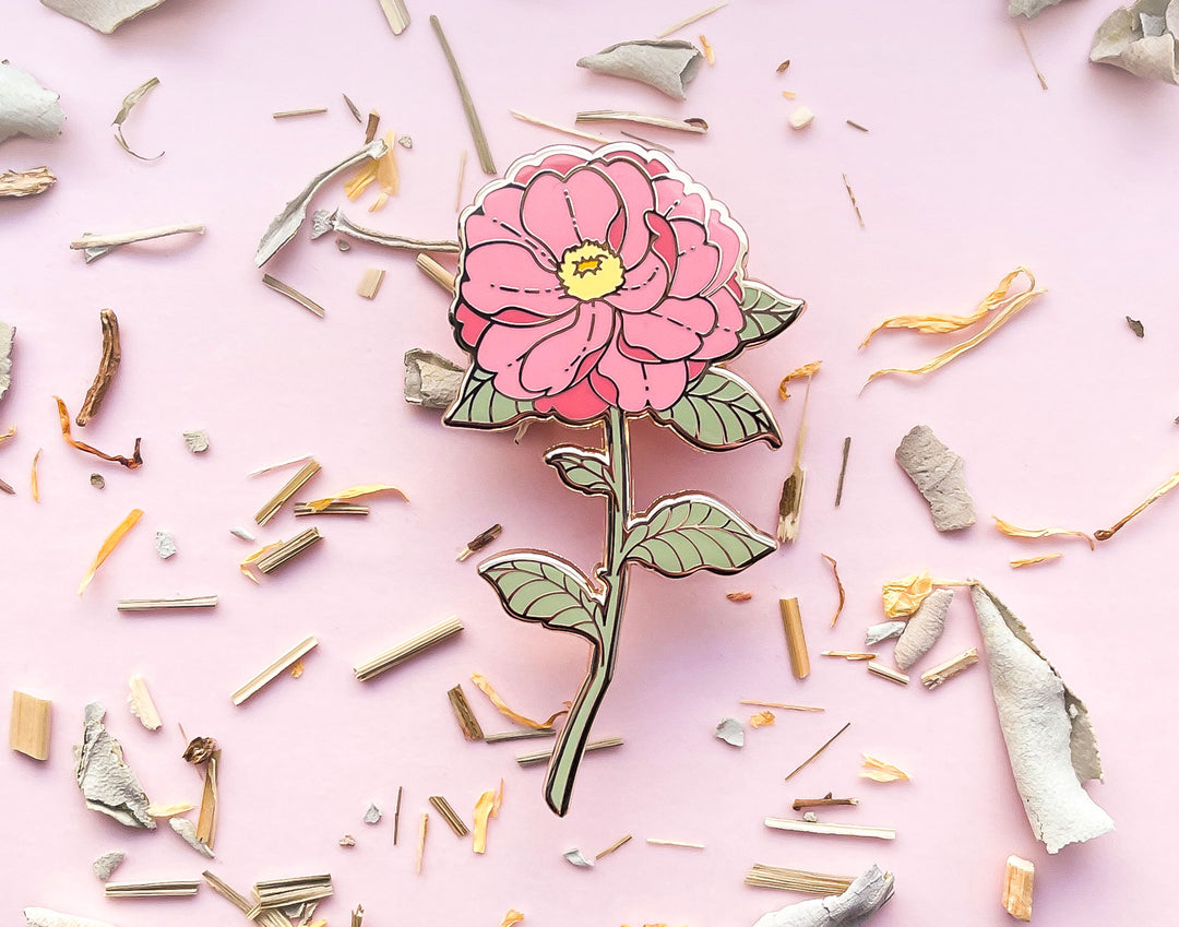 Red Pink Camellia (Camellia japonica) Enamel Pin