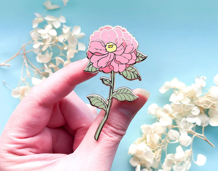 Red Pink Camellia (Camellia japonica) Enamel Pin