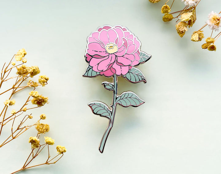 Red Pink Camellia (Camellia japonica) Enamel Pin