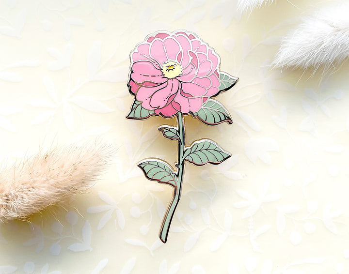 Red Pink Camellia (Camellia japonica) Enamel Pin