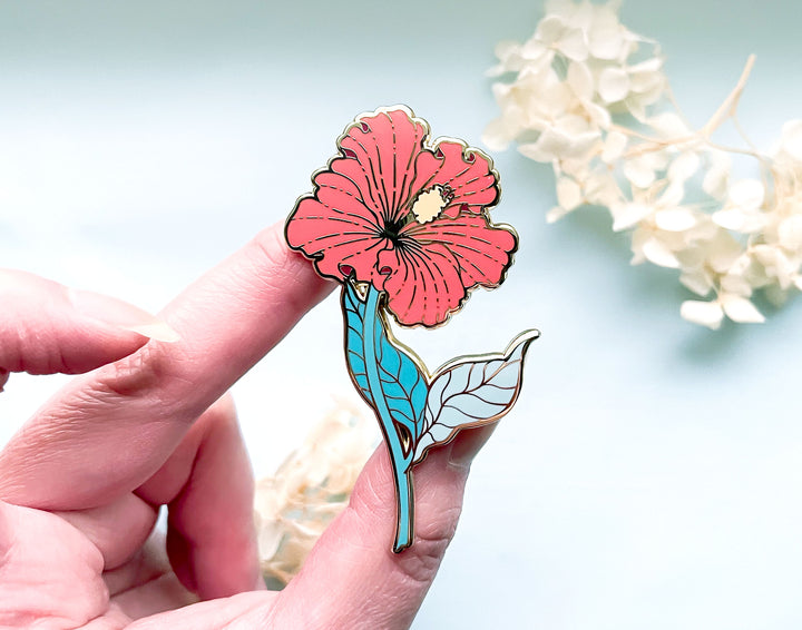 Red Hibiscus (Hibiscus × rosa-sinensis) Enamel Pin