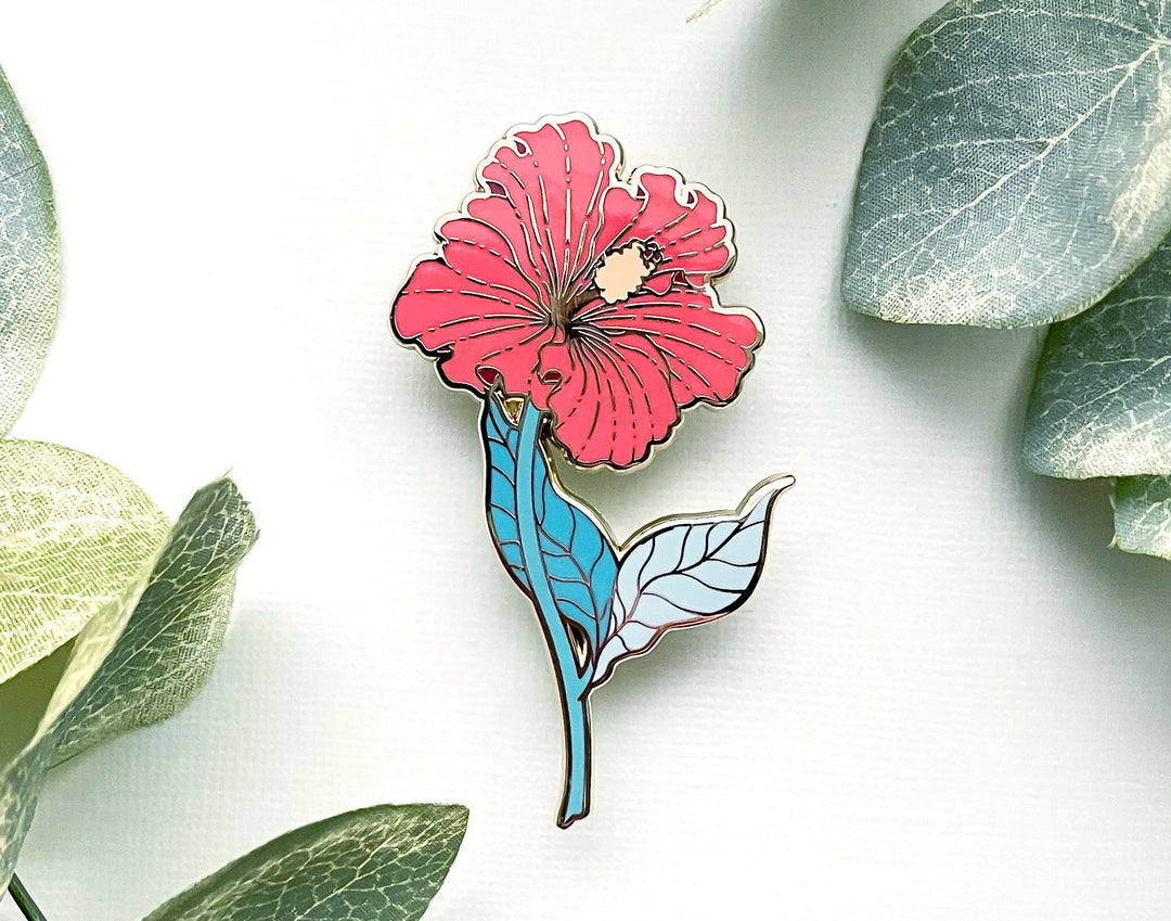 Red Hibiscus (Hibiscus × rosa-sinensis) Enamel Pin