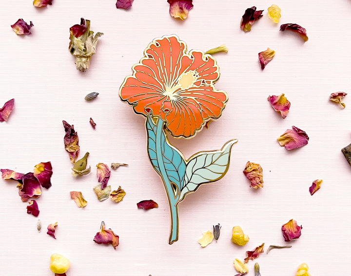 Red Hibiscus (Hibiscus × rosa-sinensis) Enamel Pin