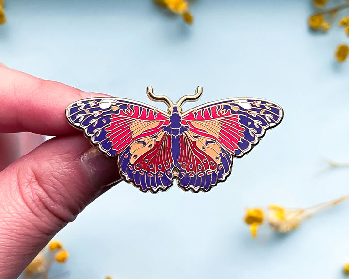 Red Lacewing Butterfly (Cethosia biblis) Enamel Pin