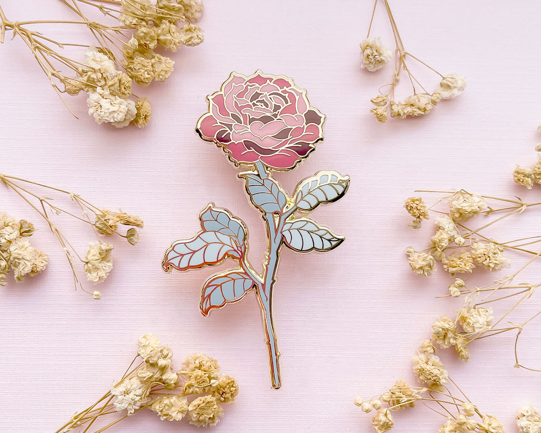 Red Tea Rose (Rosa x hybrida) Enamel Pin