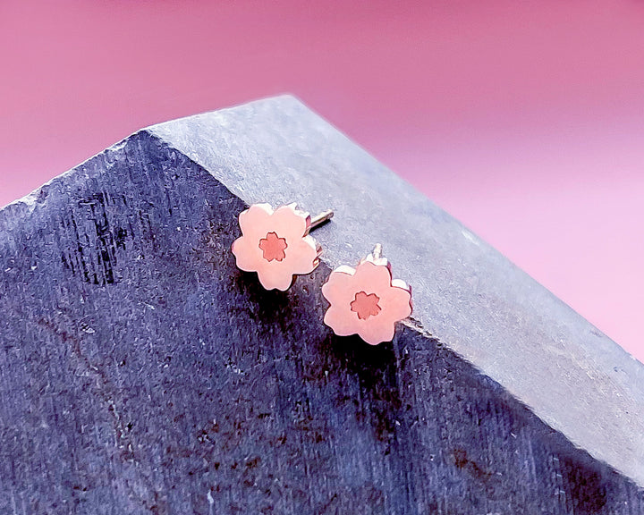 Sakura Flower Rose Gold Stud Earrings