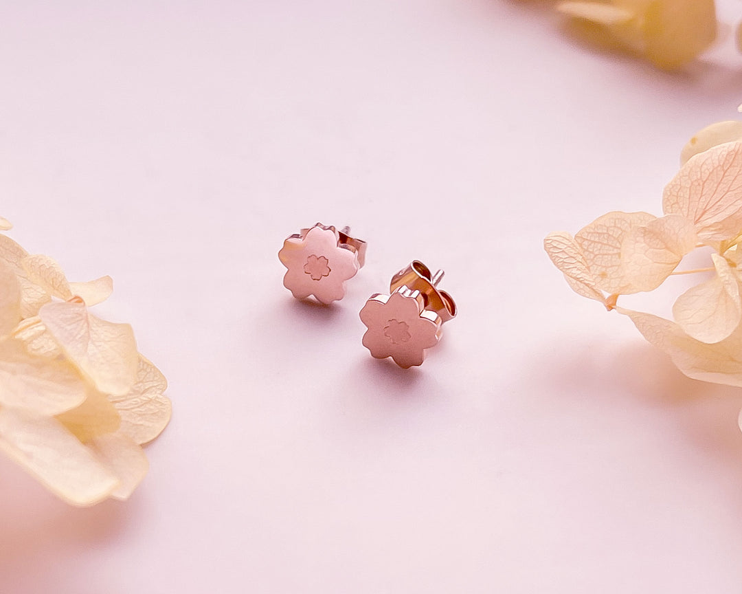 Sakura Flower Rose Gold Stud Earrings