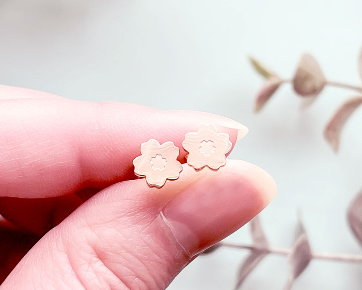 Sakura Flower Rose Gold Stud Earrings