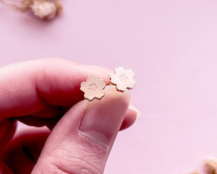 Sakura Flower Rose Gold Stud Earrings