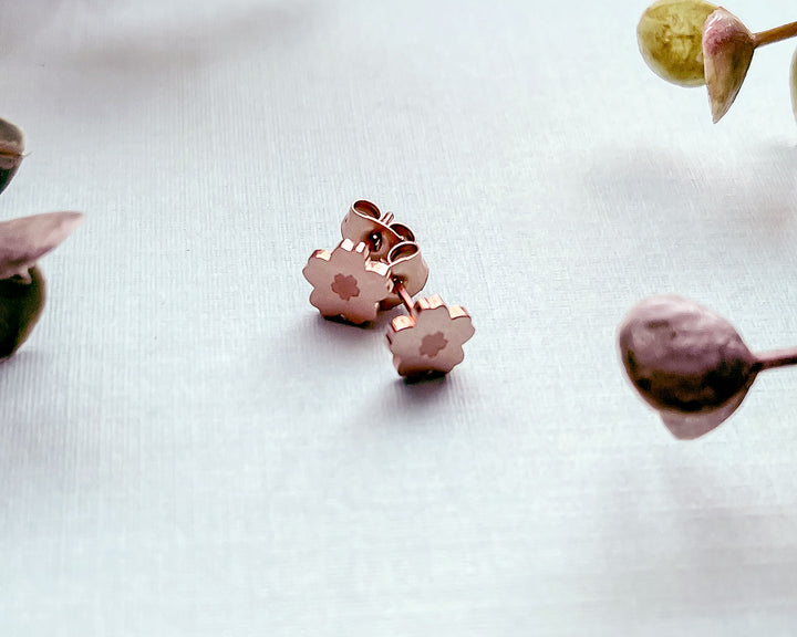 Sakura Flower Rose Gold Stud Earrings