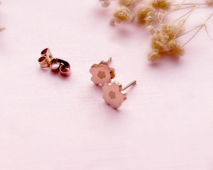 Sakura Flower Rose Gold Stud Earrings