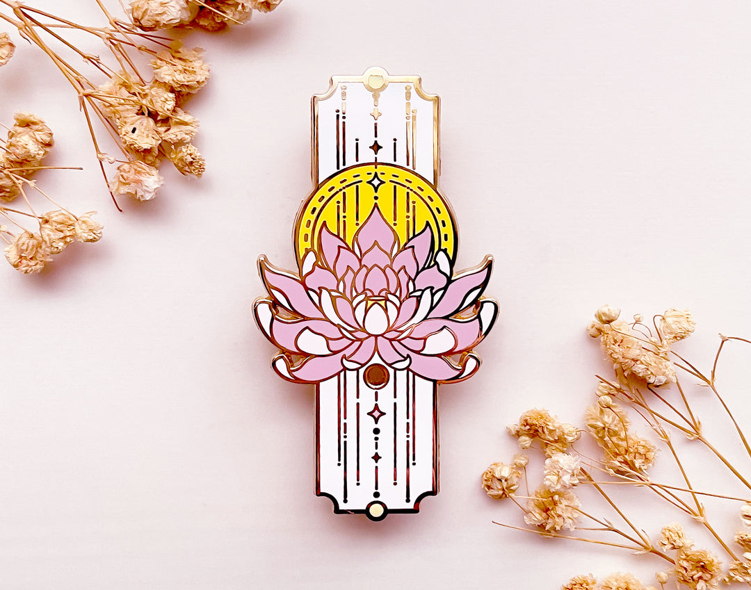 Sacred Lotus Sun and Stars Pillar Enamel Pin