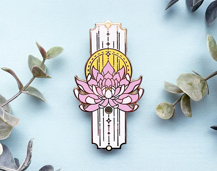 Sacred Lotus Sun and Stars Pillar Enamel Pin