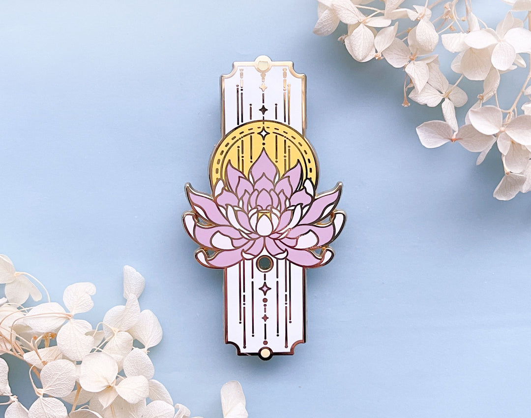 Sacred Lotus Sun and Stars Pillar Enamel Pin