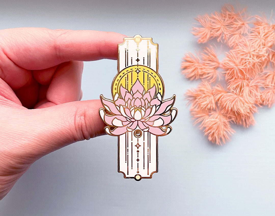 Sacred Lotus Sun and Stars Pillar Enamel Pin