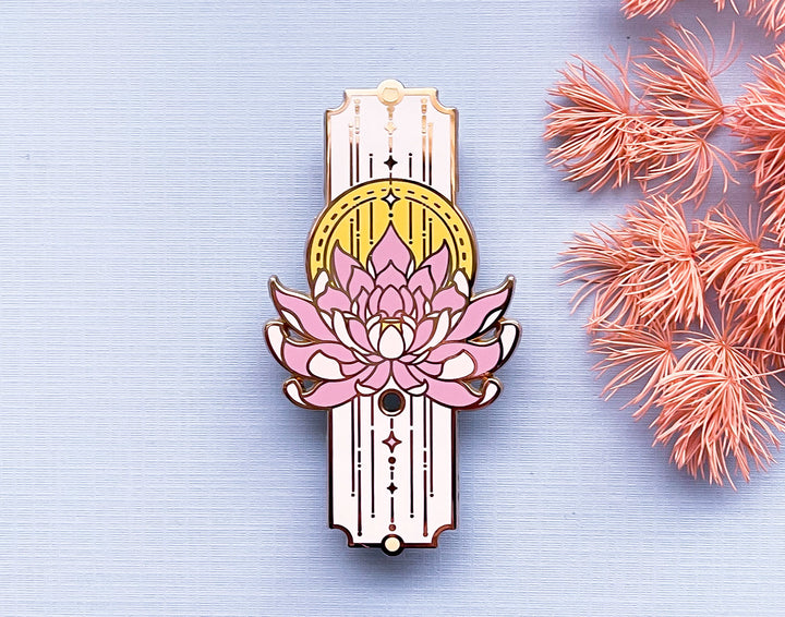 Sacred Lotus Sun and Stars Pillar Enamel Pin