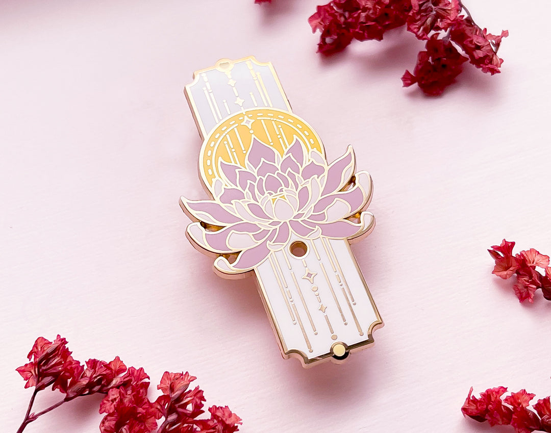 Sacred Lotus Sun and Stars Pillar Enamel Pin