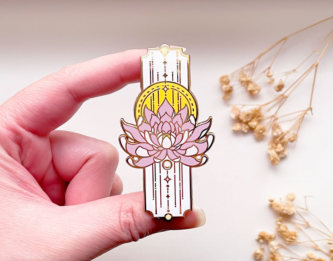 Sacred Lotus Sun and Stars Pillar Enamel Pin