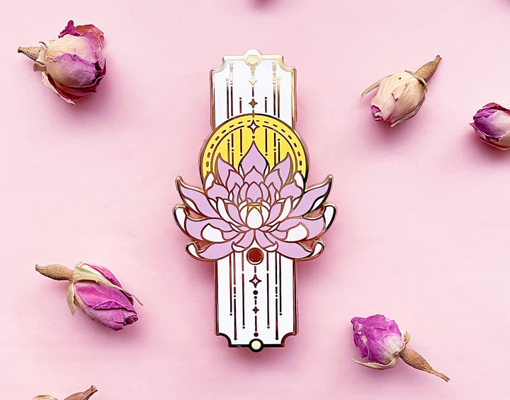 Sacred Lotus Sun and Stars Pillar Enamel Pin