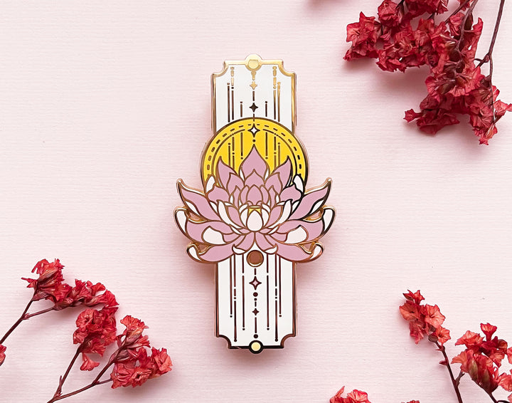 Sacred Lotus Sun and Stars Pillar Enamel Pin