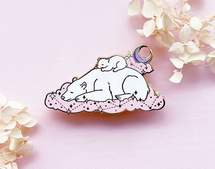 Sleeping Polar Bear Mom and Cub Enamel Pin