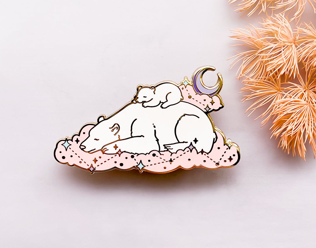 Sleeping Polar Bear Mom and Cub Enamel Pin
