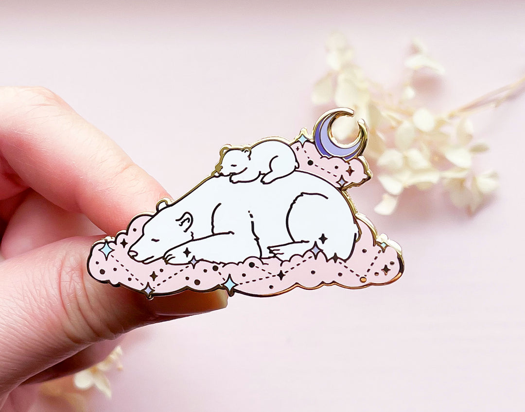Sleeping Polar Bear Mom and Cub Enamel Pin