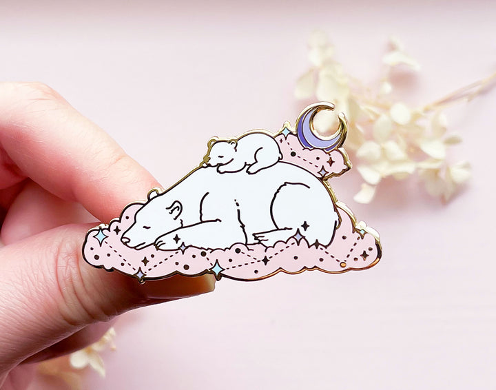 Sleeping Polar Bear Mom and Cub Enamel Pin