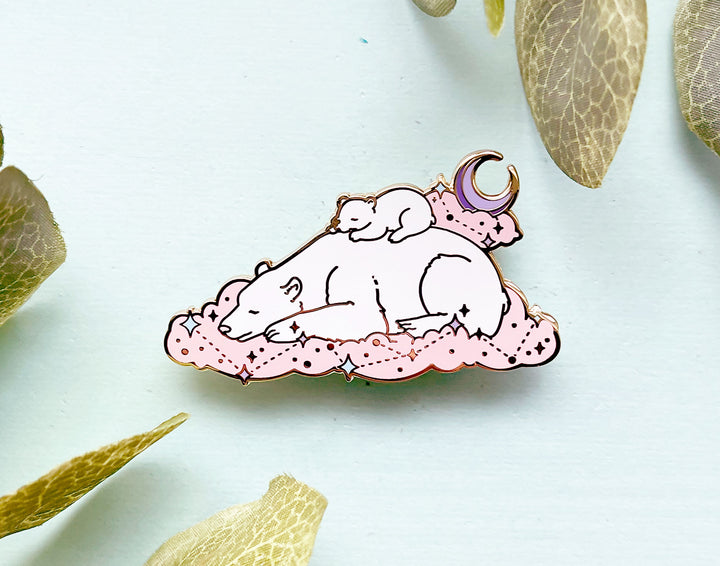 Sleeping Polar Bear Mom and Cub Enamel Pin