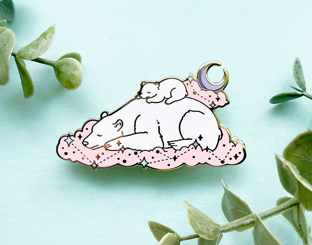 Sleeping Polar Bear Mom and Cub Enamel Pin
