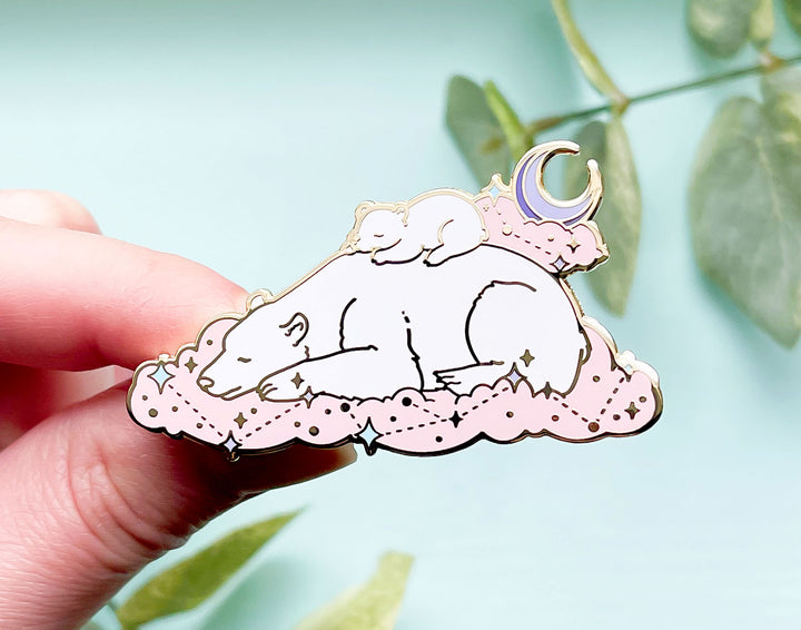 Sleeping Polar Bear Mom and Cub Enamel Pin