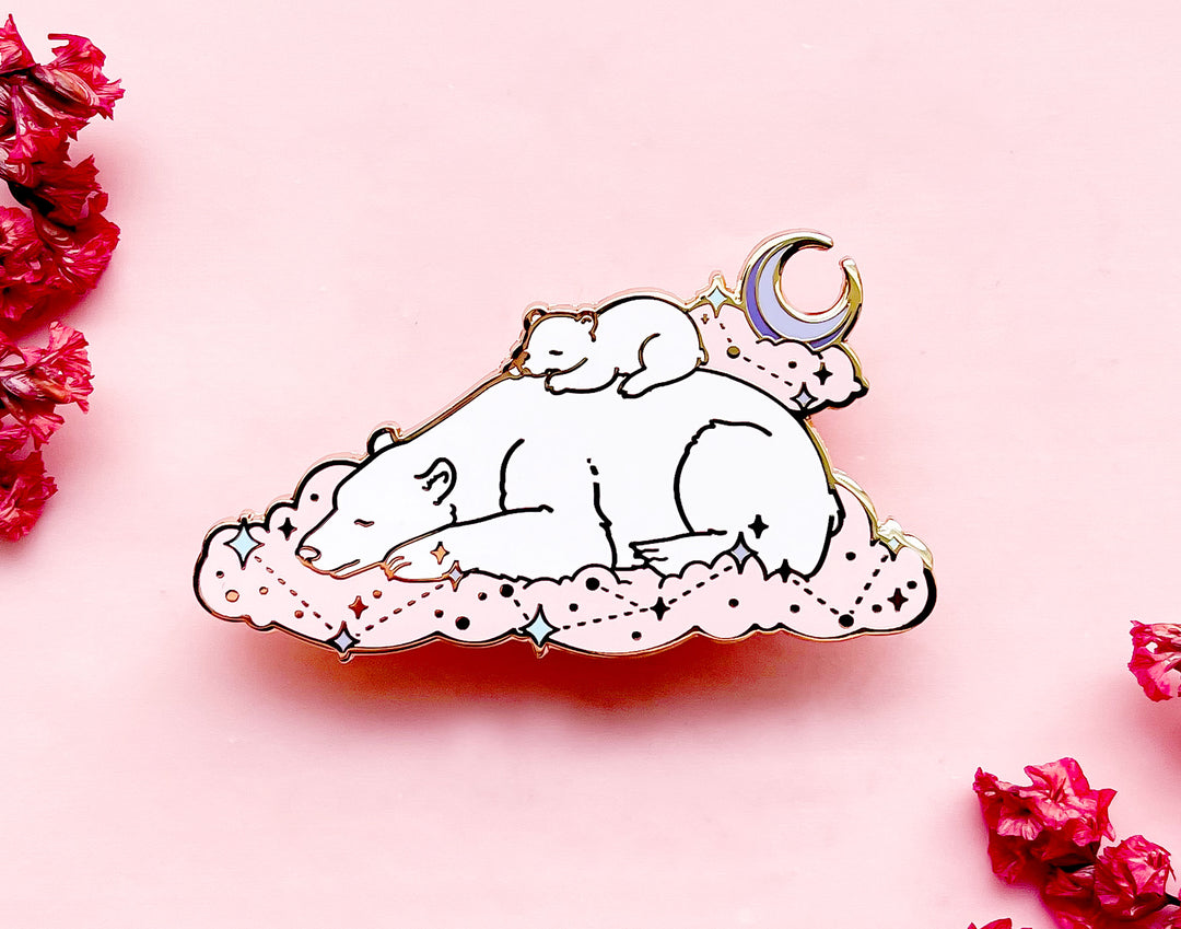 Sleeping Polar Bear Mom and Cub Enamel Pin
